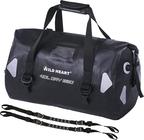 WILD HEART Waterproof Motorcycle Duffel Bag PVC500D With Rope Straps and Inner Pocket 40L 66L 100L for Kayaking, Camping