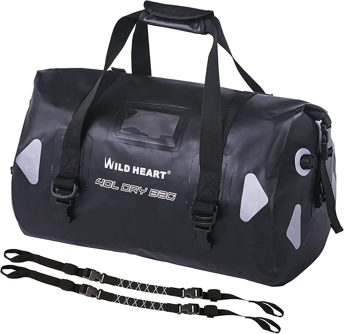 WILD HEART Waterproof Motorcycle Duffel Bag PVC500D With Rope Straps and Inner Pocket 40L 66L 100L for Kayaking, Camping