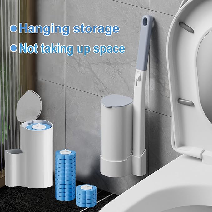 2 Pack Disposable Toilet Brush and Holder Set,Extended Handle with 48 Cleaner Refills Toilet Brush for Toilet Bowl Cleaners,Bathroom Cleaning, Bathtub - Blue (Ocean Fresh Scent)