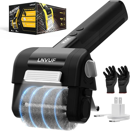 Electric Grill Brush, Grill Cleaner with LED Light, with 800 RPM Motor, 304 Removable Stainless Steel Brush Head, Cordless & Type-C Rechargeable for BBQ, Heavy Duty Grill Cleaning Tool (Black)