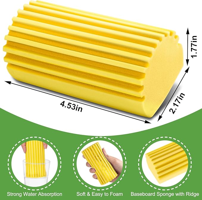 Jeymei 4-Pack Damp Clean Duster Sponge Brush for Cleaning Blinds, Glass, Baseboards, Vents, Railings, Mirrors, Window Track Grooves and Faucets (Yellow)