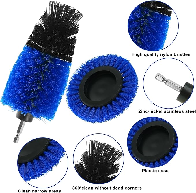 8 Pcs Drill Brush Attachment Set, Power Cleaning Scrub Brush Kit with Extend Long Attachment, All Purpose Drill Scrub Brushes for Car, Grout, Floor, Tub, Bathroom and Kitchen (Blue)
