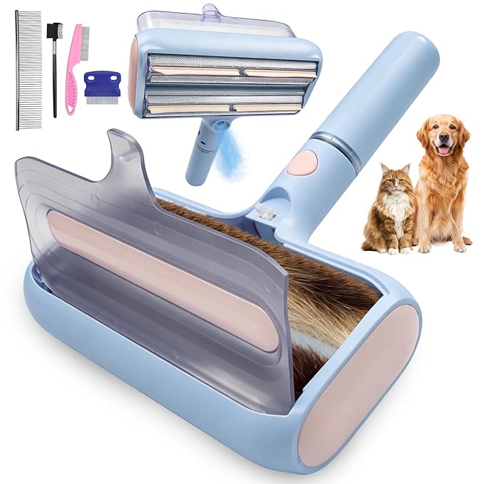 Pet Hair Remover Lint Rollers for Pet Hair Extra Sticky with Water Spray,Reusable 2-in-1 Dog Cat Hair Removal Tool for Furniture,Couch,Carpet,Bedding,and Clothes - Includes 4 Brushes
