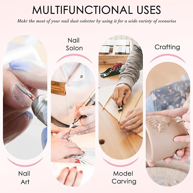 Pink Nail Dust Collector with Reusable Filter for Acrylic Gel Nails, Power Nail Vacuum Cleaner Dust Catcher Adjustable Dust Sucker for Nails Manicure Pedicure at Home Nail Salons