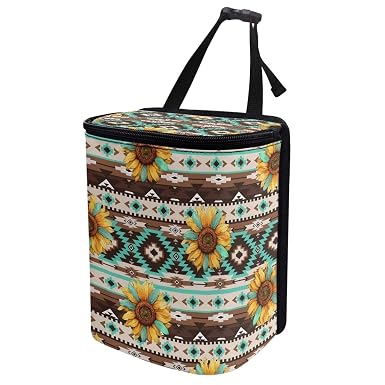 Aztec Sunflower Car Trash Can Auto Garbage Bag Car Trash Can with Lid Leak-Proof Car Storage Bag Garbage Bag Hanging for