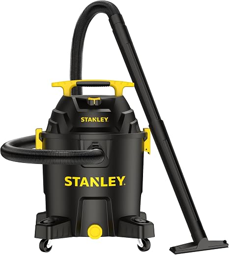 STANLEY 10 Gallon Wet Dry Vacuum, 6 Peak HP Poly Built-in Drain Shop Vac Blower with Powerful Suction, Multifunctional S