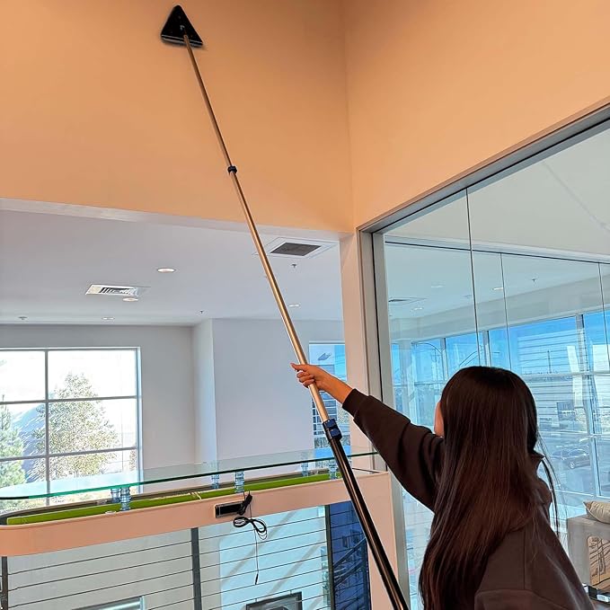 20 Foot Painted Wall Cleaner Mop with 12 Ft Heavy Duty Extension Pole, 3-in-1 High Ceiling Cleaning Tool with 4 Microfiber Chenille Pad, Cobweb Duster, Fan, Baseboard, Window Squeegee Kit (12ft)