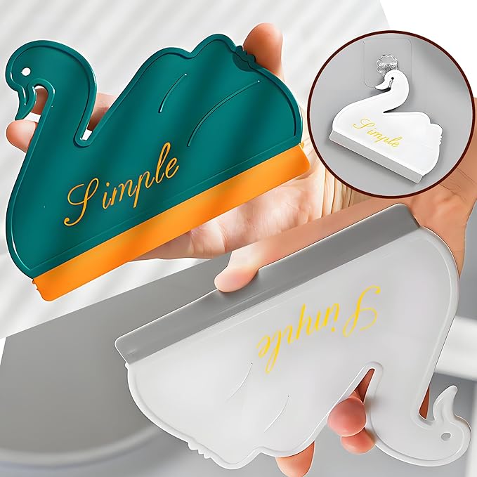 Squeegee Bathroom Glass Door Cleaning Scraper with Hanging Hook, Silicone Mini Kitchen Countertop Squeegee, Water Wiper Scraper for Sink Tiles Cleaning Tools (Swan 2PCS)