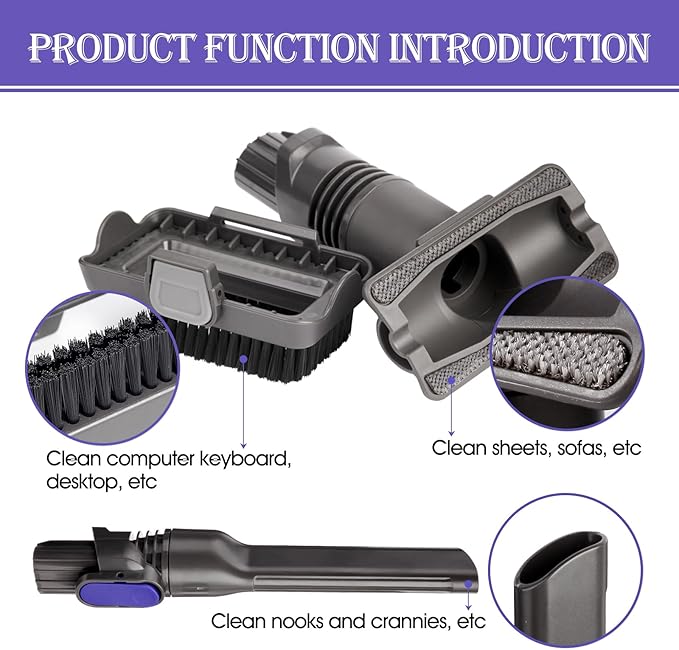 Vacuum Crevice Tool Brush Replacement Parts Compatible with Shark Pet Cordless Stick IX141 IZ162H IZ163H IZ362H IZ562H IZ140 IZ142 UZ145 Removable two-in-one Tool Brush Attachments for D-Shaped Vacuum