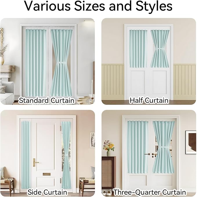 Vatge Magic Tape Blackout Window Cover Aqua French Door Curtains for Glass Window, 1 Panel, W54 x L40, Aqua