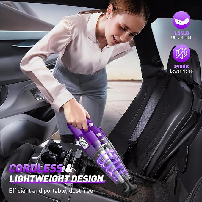 Handheld Vacuum Cordless, 15000PA Powerful Suction Car Vacuum Cleaner Lightweight with Multi Accessories, Hand held Vacuum Cleaner Cordless Rechargeable for Car Home