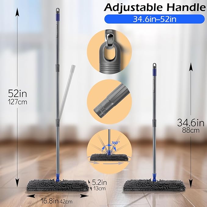 MASTERTOP Microfiber Dust Mop,Double-Sided Flat Mops for Hardwood Floors with 4 Reusable Mop Pads, Floor Mops with Stainless Steel Handle and Extension, Cleaner for Hardwood, Vinyl, Laminate, Tile