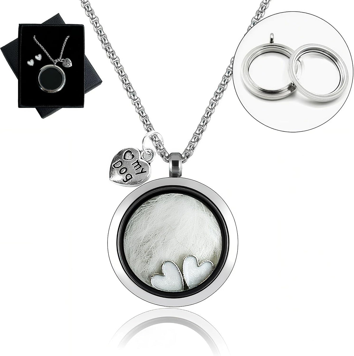 Dog Fur Hair Keepsake Necklace, Ashes Memory Urn with Charm, Glass Circle Memorial Pendant Necklace, Pet Cremation Memorial Jewelry for Women Men, Vial Necklace for Ashes