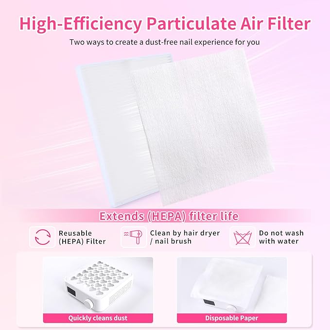 BQAN Nail Dust Collector with 4200RPM Fan - Portable Nail Vacuum Cleaner with Reusable Filter for Acrylic Gel Nail Dust, Professional Nail Tech & Home Manicure Tool (White)