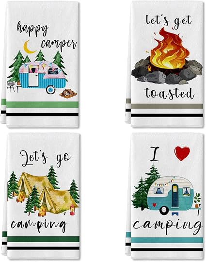Camping Kitchen Towels Set of 4 Dish Towels Kitchen Hand Towels Kit Printed with Funny Sayings Novelty Gifts for Campers