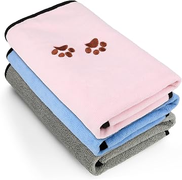 3Pieces Microfiber Pet Bath Towel Dog Towel.Dog Towel Soft Absorbent Drying for Small Medium Large Dogs and Cats with Gr