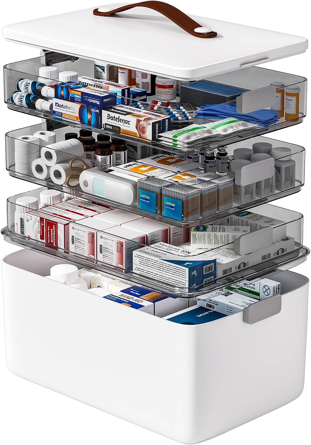 4- Tier Medicine Storage Box Organizer Portable First Aid kit Box Sewing, Art, Craft with Handle, Multipurpose Medical Supply Organizer with Removable Tray