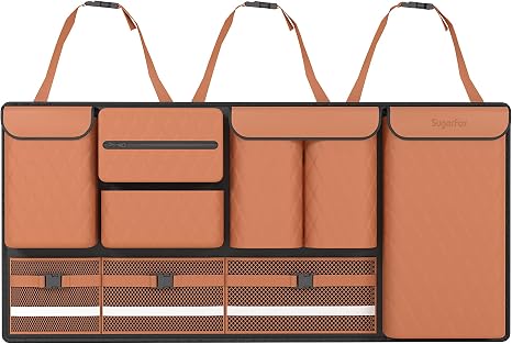 Backseat Hanging Organizer with Large Storage Bags | PU Leather, Large Capacity | Adjustable Straps, Waterproof & Collap