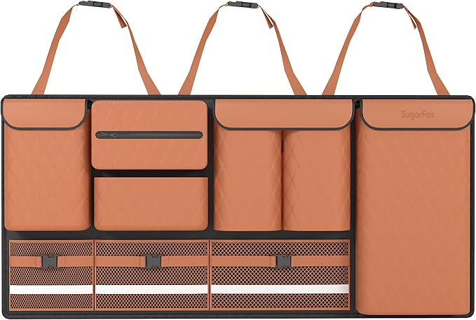 Backseat Hanging Organizer with Large Storage Bags | PU Leather, Large Capacity | Adjustable Straps, Waterproof & Collap