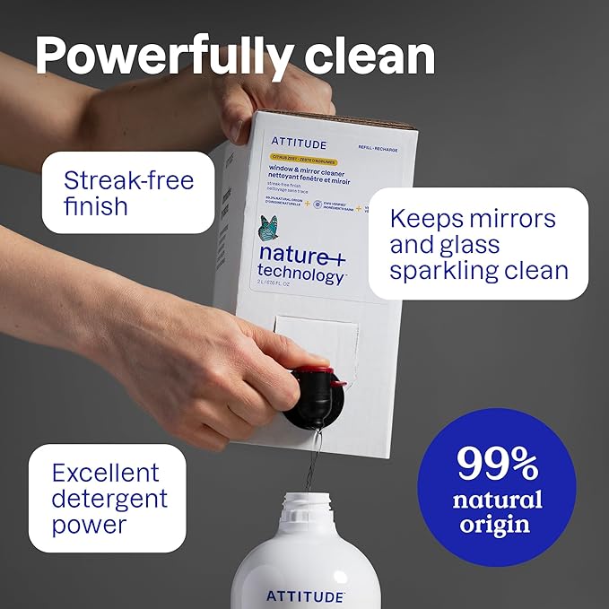 ATTITUDE Window & Mirror Cleaner, EWG Verified, Plant- & Mineral-Based, Vegan & Streak-Free Glass Spray, Citrus Zest Scent, 27.1 Fl Oz (Pack of 3)