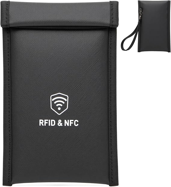 Faraday Bags for Phones [5G/Bluetooth/WiFi/GPS] Signal Blocker, Fireproof Waterproof Anti-Scratch | Detachable Wrist Str