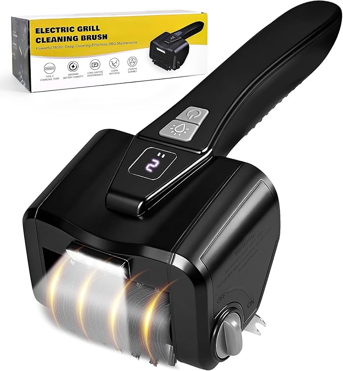 Electric Grill Brush for Outdoor Grill,Electric Grill Cleaner with 800 RPM Motor,Stainless Steel No Shedding Bristle Head,Cordless & Type-C Rechargeable,4000mAh BBQ Grill Brush with LED Light
