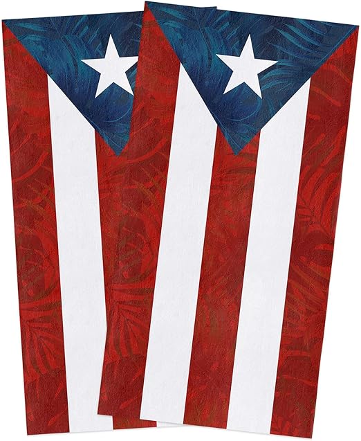 Puerto Rico Flag Kitchen Dish Towels Set of 2, Soft Lightweight Microfiber Absorbent Hand Towel Stripe Tea Towel for Kit