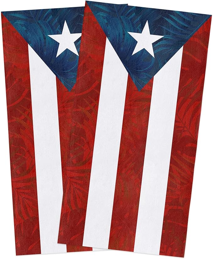 Puerto Rico Flag Kitchen Dish Towels Set of 2, Soft Lightweight Microfiber Absorbent Hand Towel Stripe Tea Towel for Kit