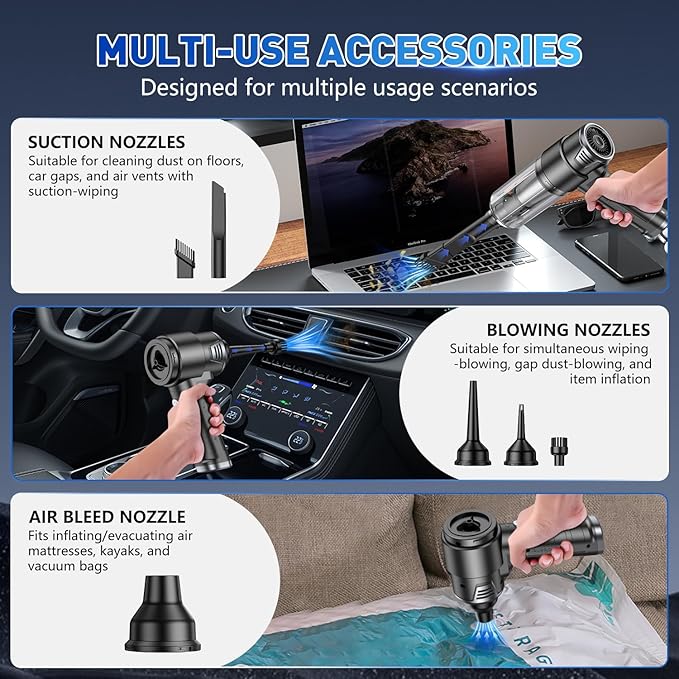 KMM Handheld Car Vacuum Cleaner, 10000PA Vacuum Cleaner & Air Duster, 120W High Power Hand Held Vacuum Cordless, Portable Vacuum Rechargeable with Multi-Nozzles & LED Light for Car, Home, Pet, Office