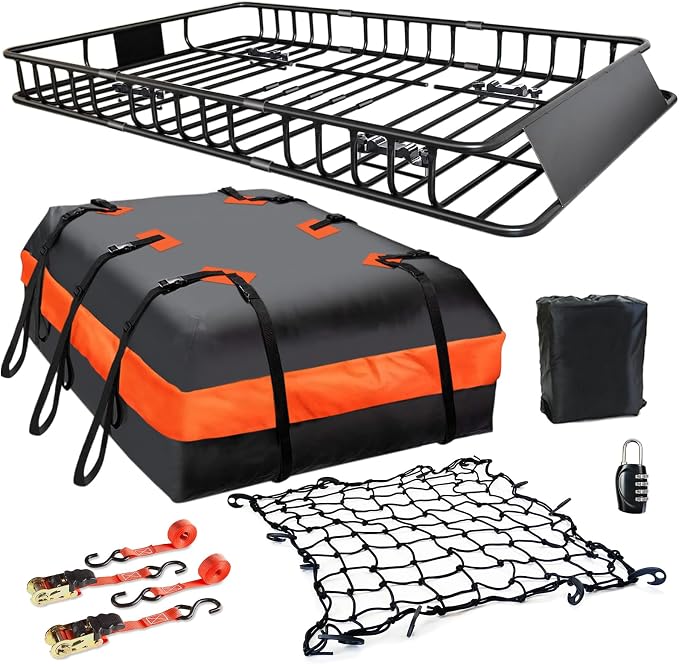 MeeFar Roof Rack Carrier Basket Universal Rooftop 65" X 39" X 6" Large Size Roof Rack + Waterproof Bag 20 Cubic Feet (51