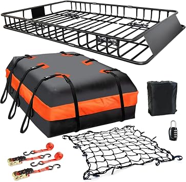 MeeFar Roof Rack Carrier Basket Universal Rooftop 65" X 39" X 6" Large Size Roof Rack + Waterproof Bag 20 Cubic Feet (51