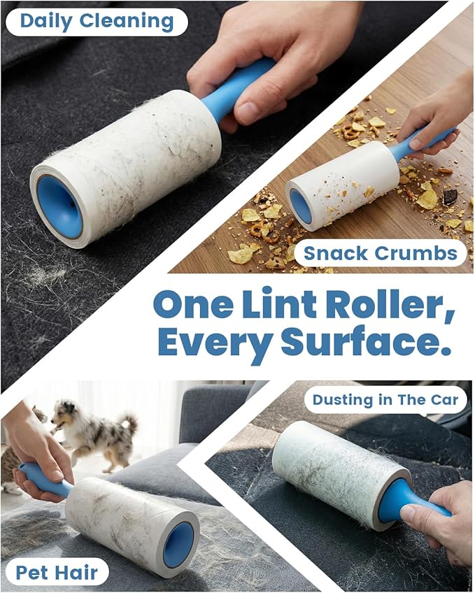 POPCHOSE Lint Rollers for Pet Hair Extra Sticky,600 Sheet Extra Sticky Lint Rollers for Pet Hair,3 Handles & 6 Sticky Rolls,Dog Cat Hair Remover for Clothes,Furniture,Couch,Lint Roller for Clothes