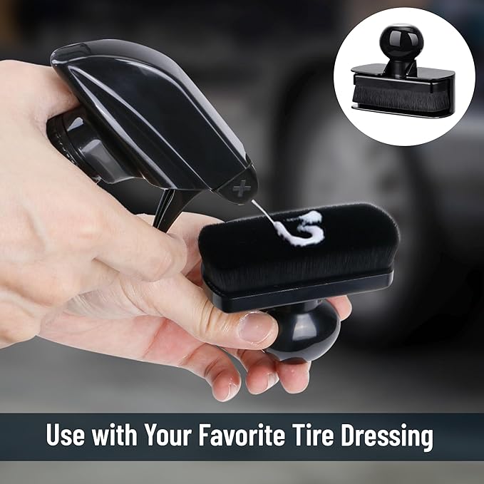 2pcs Large Car Tire Shine Applicator,Vegan Tire Shine Brush - Automotive Tire Dressing Applicator Brush with Storage Stand for Tire Detailing & Car Wash Kit, 3.6 Inch Length (Black)