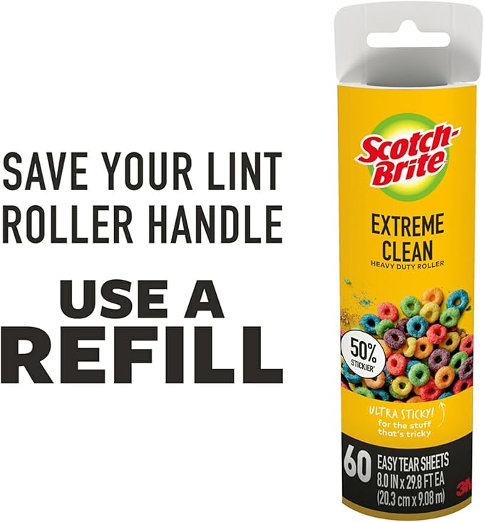 Scotch-Brite 50% Stickier Large Surface Lint Roller,Works Great On Pet Hair,60 Sheets,(Pack of 4)