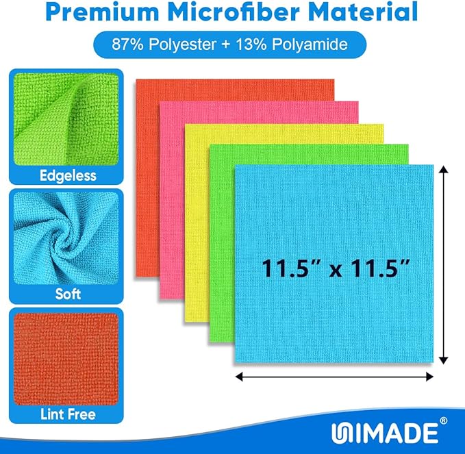 UNIMADE Microfiber Cleaning Cloth, 150PK Reusable Shop Rags Bulk Microfiber Cleansing Cloth Lint Free Cleaning-Towel for Car Kitchen Automotive Bar Mechanic Restaurant Garage,11.5"x11.5",Multicolor