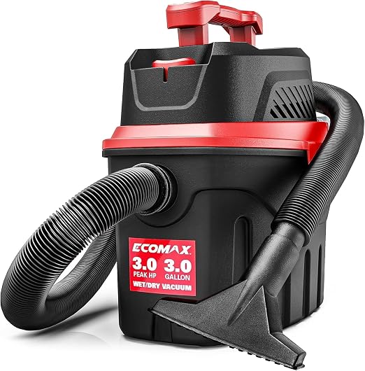 ECOMAX Small Shop Vacuum Wet/Dry 3 Gallon, 3 Peak HP, Small Shop Wet Dry Vac with Accessories, 3-in-1 Mini Shop Vacuum w