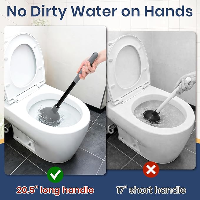 Toilet Bowl Brush and Plunger Set with Toilet Cleaner Brushes and Heavy Duty Plunger Long Handle for Essential Bathroom Scrubber Cleaning