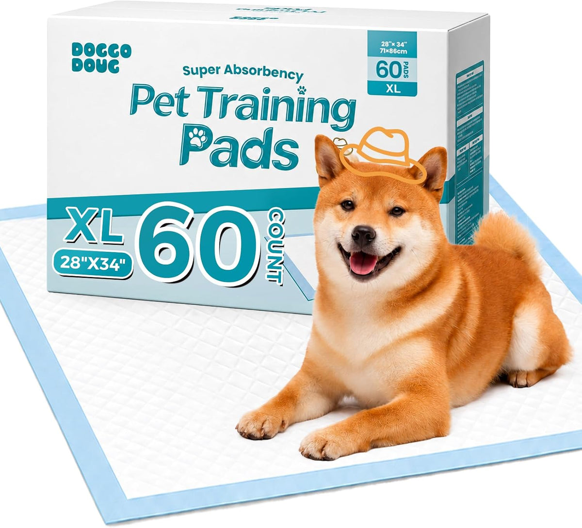 Puppy Pads 60 Count 28"x34" XL Pee Pads for Dogs with Adhesive Tabs