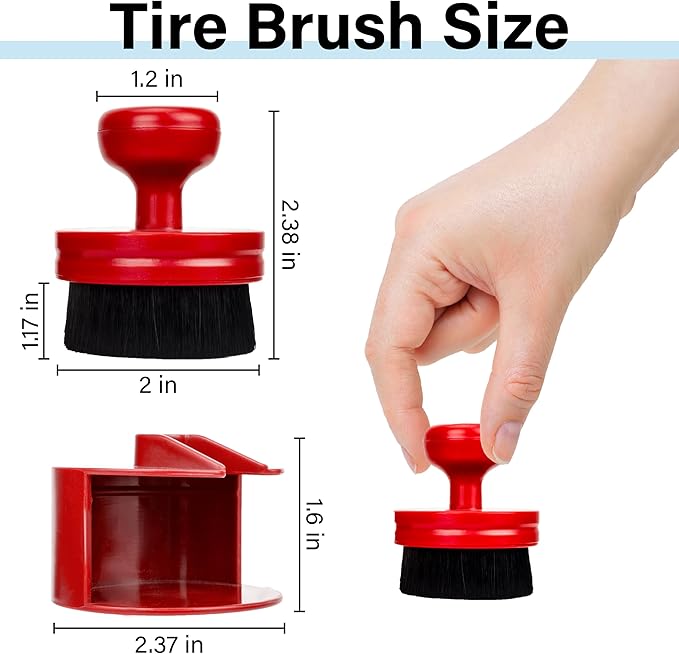 Tire Shine Applicator Brush, Tire Shine Brushes, Tire Dressing Brush Applicator with Seal Cover, Tire Brush for Car Detailing, Tire Gel Applicator, High Density Detail Factory Tire Brush (Red)