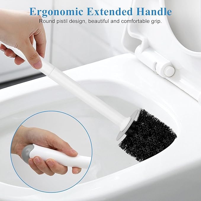 alpsnow Toilet Brush and Holder, Toilet Bowl Brush with Long Handle, Plastic Holder Easy to Hide, Drip-Proof, Easy to Assemble, Deep Cleaning