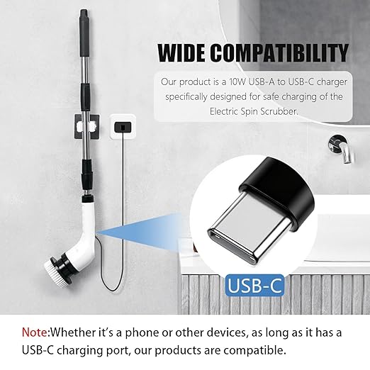 Electric Spin Scrubber USB C Charger Cable Cord Fit for TUYU KS-2640C, PUFTEM, Dreazu, CTMAST, Leebein, Swyprrix Electric Spin Scrubber USB Wall Charging Block with USB-C Charging Cable