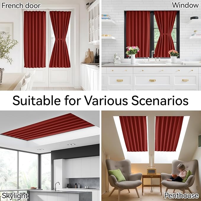 Vatge Christmas Red Door Curtains for Doorways - French Door Curtain Panel with Tieback for Front Door, 1 Panel, W54 x L72, Red