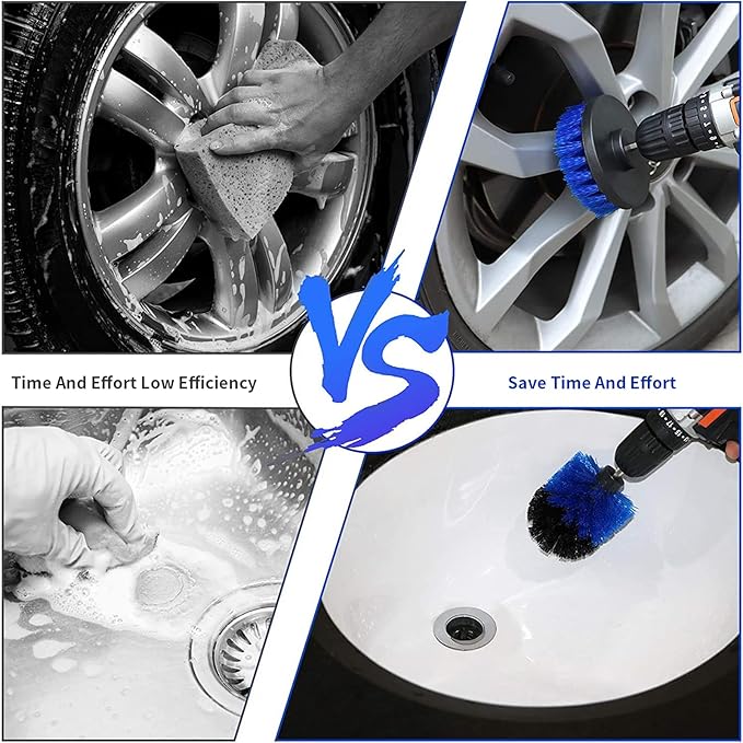 8 Pcs Drill Brush Attachment Set, Power Cleaning Scrub Brush Kit with Extend Long Attachment, All Purpose Drill Scrub Brushes for Car, Grout, Floor, Tub, Bathroom and Kitchen (Blue)