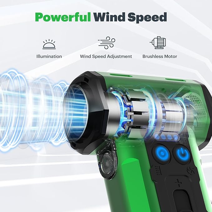 SCHNEIDER Compressed Air Duster and Vacuum Cleaner with 2-in-1 Blow & Suction Function, 130000RPM Electric Air Dust with Multi-Speed Adjustable/LED Light for PC Keyboard Cleaning, Car, Home