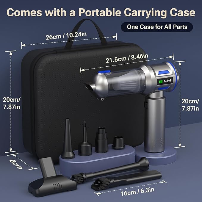 Yomile Mini Vacuum Cleaner, 2 in 1 27000PA Brushless Car Vacuum Air Duster 9000mAh Battery Air Blower Wireless Handheld Vacuum for Car,Office and Home
