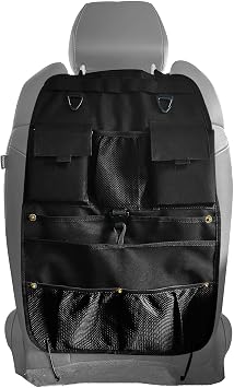 Car Seat Back Organizer with Multiple Storage Pockets, Black Mesh and Fabric, Universal Fit