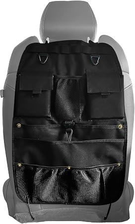 Car Seat Back Organizer with Multiple Storage Pockets, Black Mesh and Fabric, Universal Fit