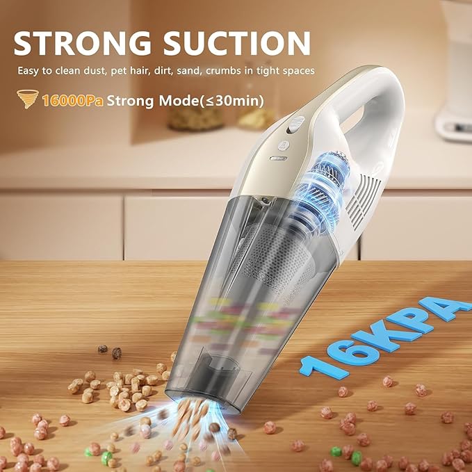 MYUAKO Handheld Vacuum Cordless, 16000Pa 160W Handheld Car Cordless Vacuum Cleaner with LED Screen,30Min Powerful Hand Vacuum Cordless Rechargeable Lightweight Car Vacuum Cleaner High Power