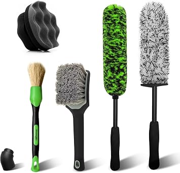 YeewayVeh 5PCS Pro Wheel Detailing Kit, 360° Bendable Rim Brush, Green