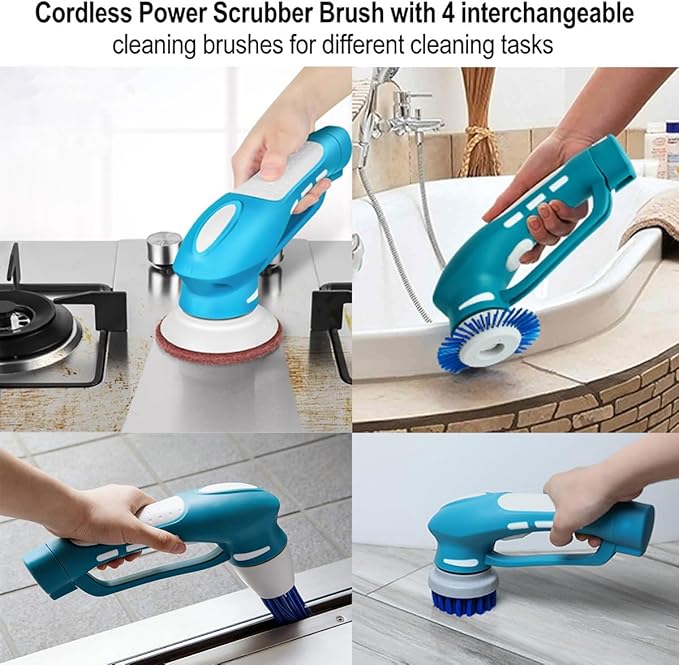 Cordless Electric Spin Scrubber with 6 Brush Heads & 2 Rechargeable Batteries, Power Scrubber for Shower Tile Grout Tub Bathroom Cleaning, IPX7 Waterproof Handheld Scrubber